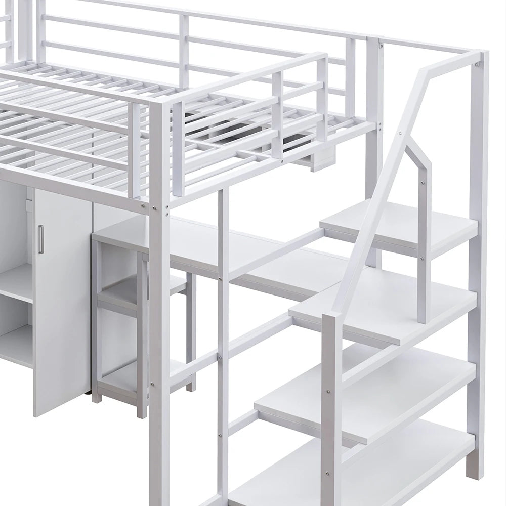 Lit mezzanine 140 × 200 cm avec bureau et placard