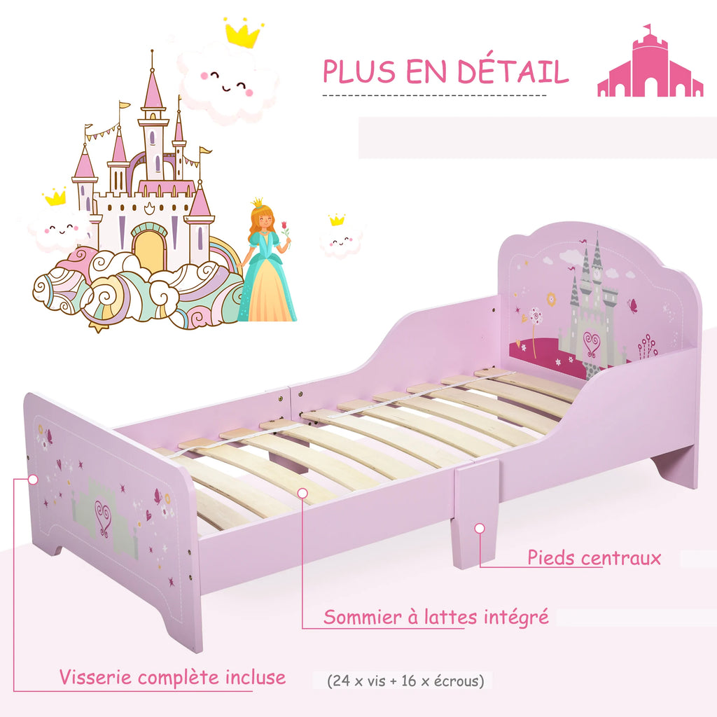 Lit enfant princesse 140 × 70 cm avec sommier