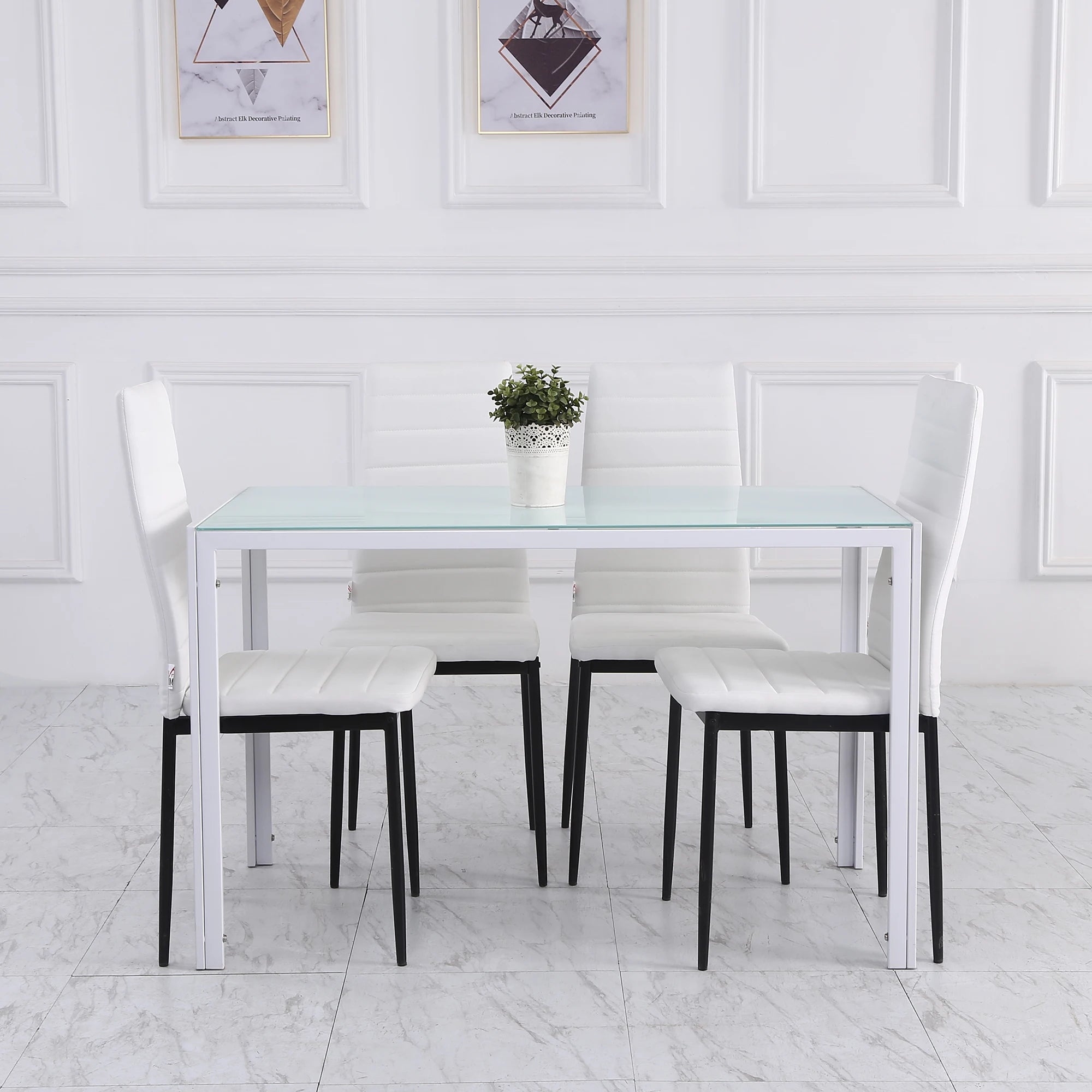 Lot de 4 chaises de salle à manger en tissu effet lin
