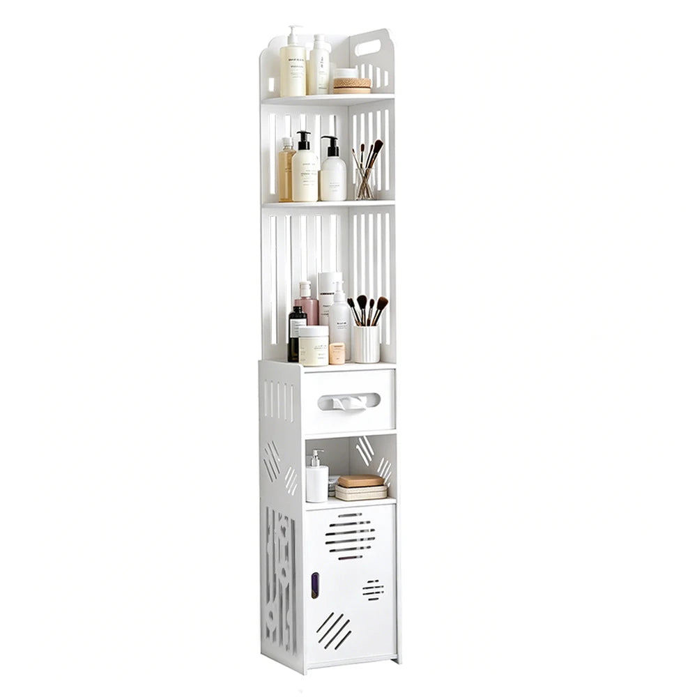Meuble WC étroit blanc à 6 niveaux avec porte-rouleau