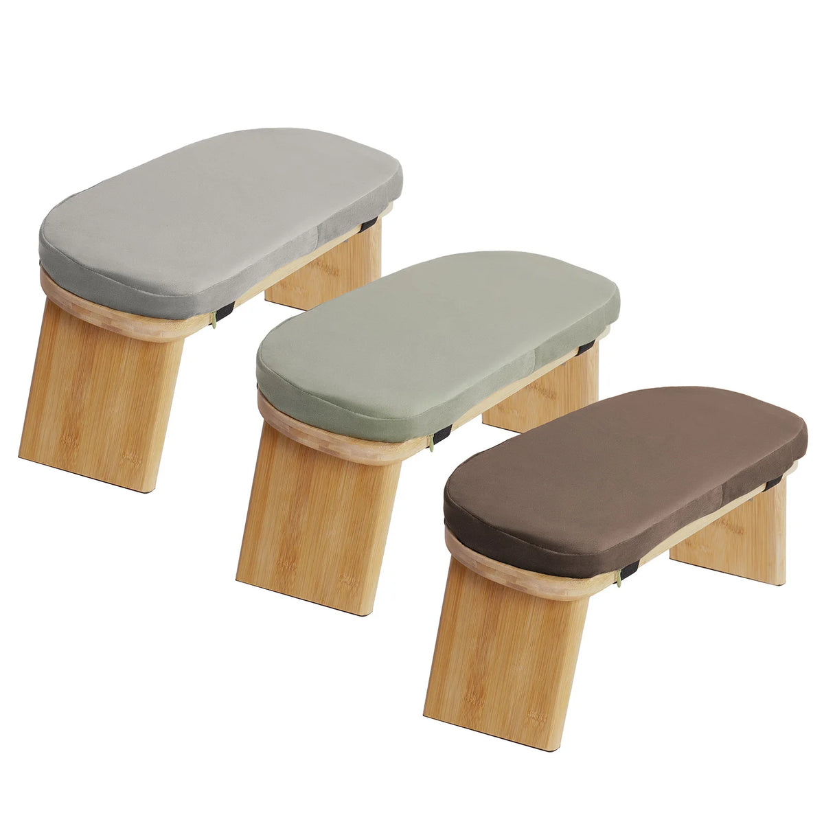 Banc de méditation pliable en bambou avec assise rembourrée — gamme de couleurs