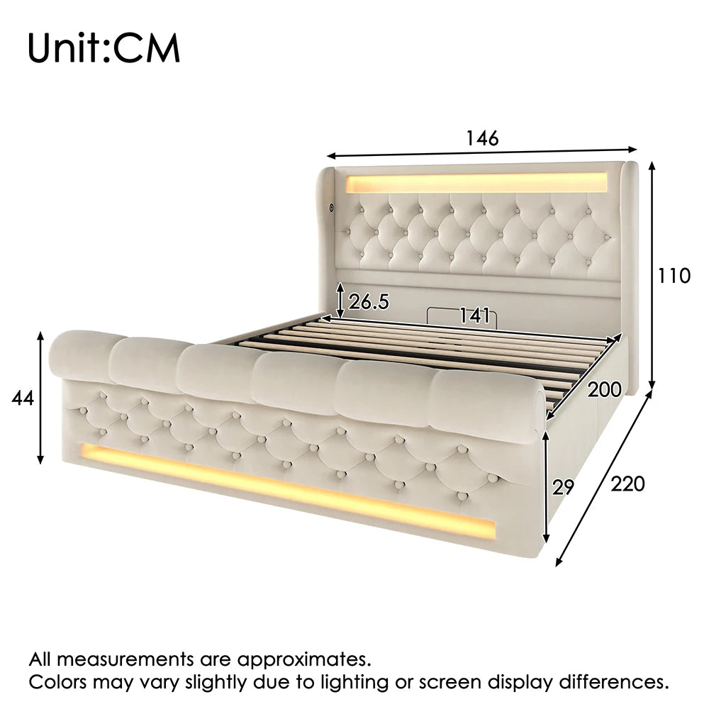 Lit coffre capitonné avec LED, USB et USB-C