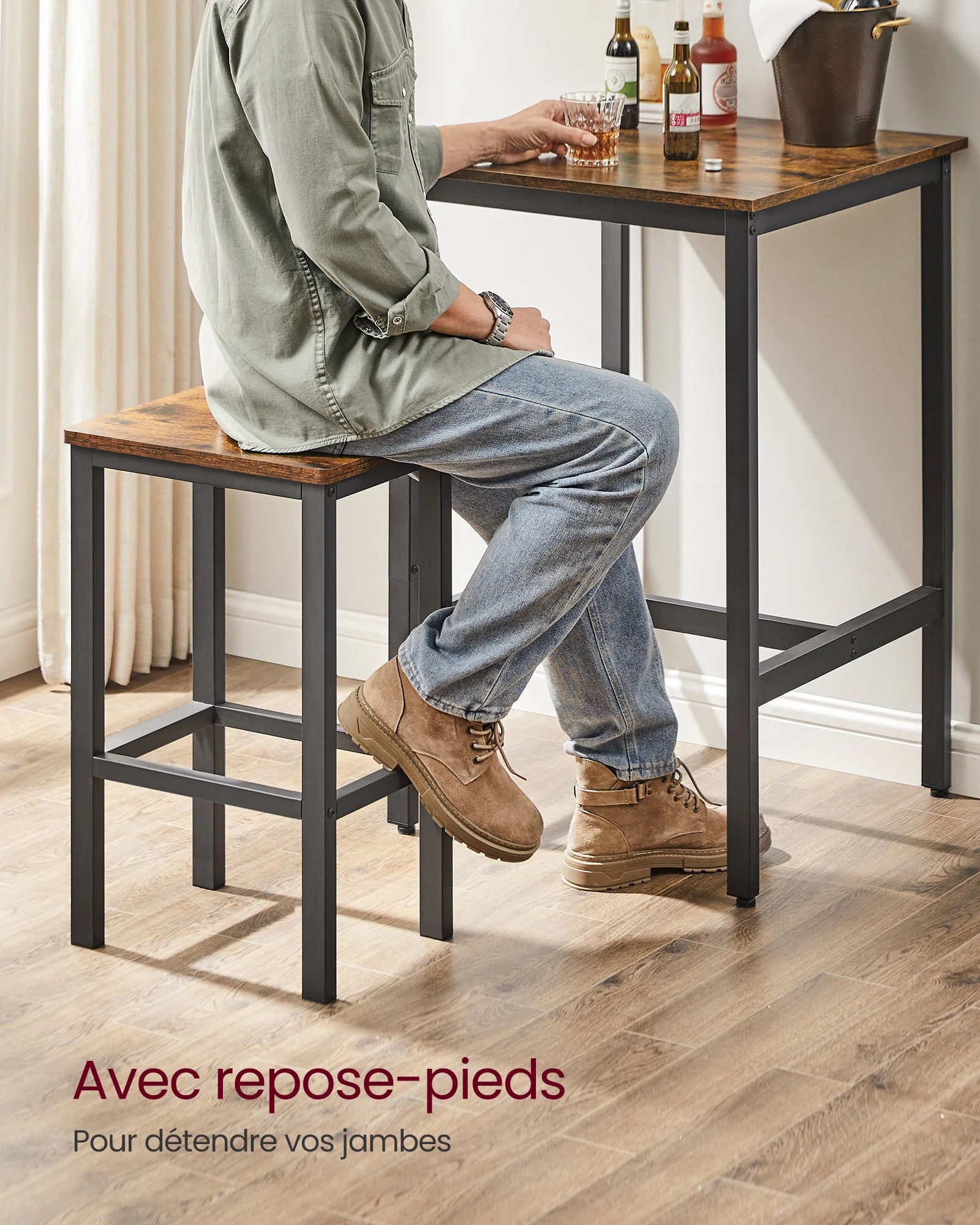 Ensemble table de bar avec 2 tabourets