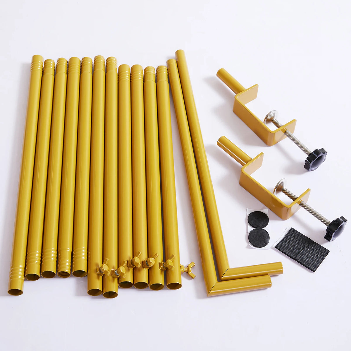 Éléments de la structure dorée et pinces de fixation