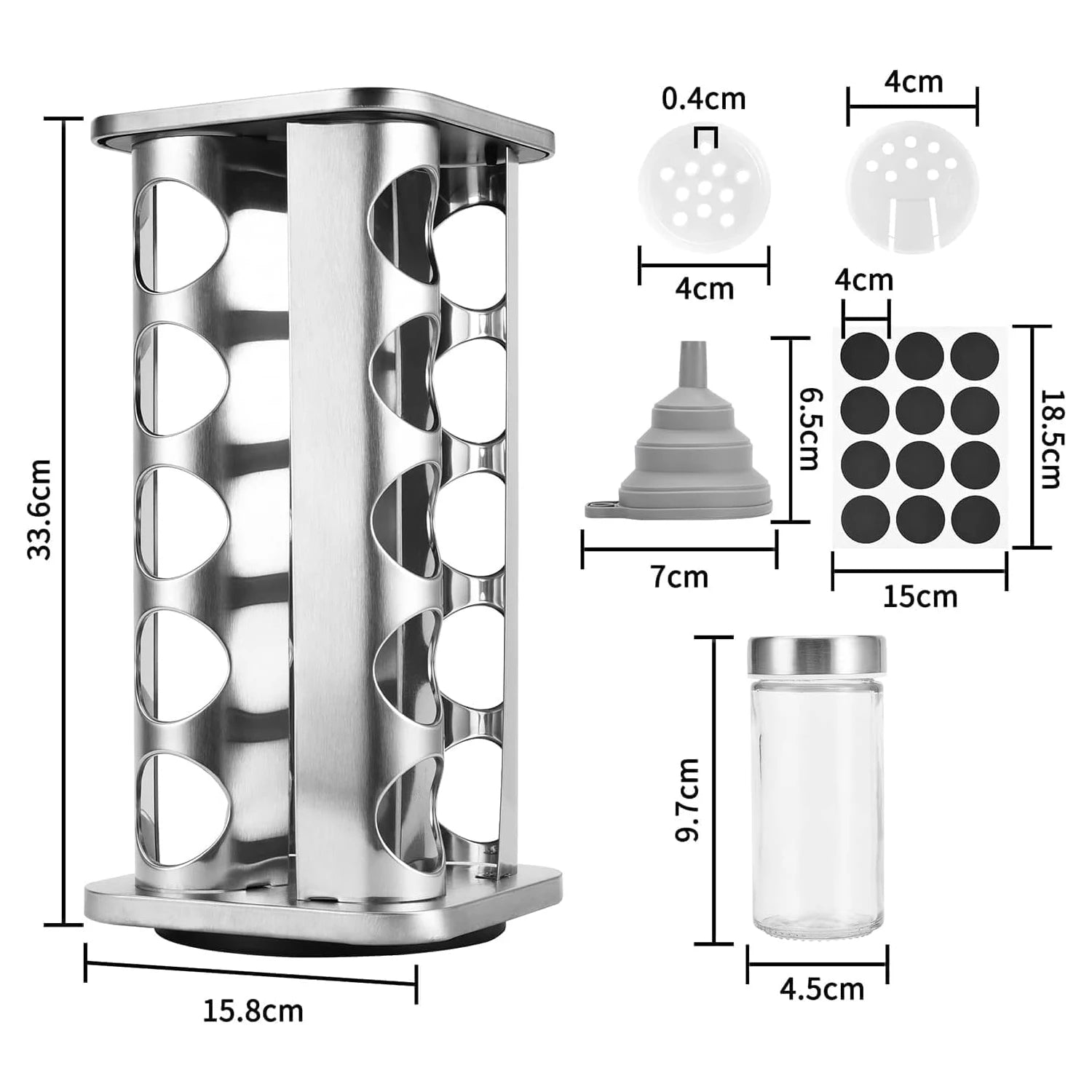 Carrousel à épices rotatif avec 20 pots en verre