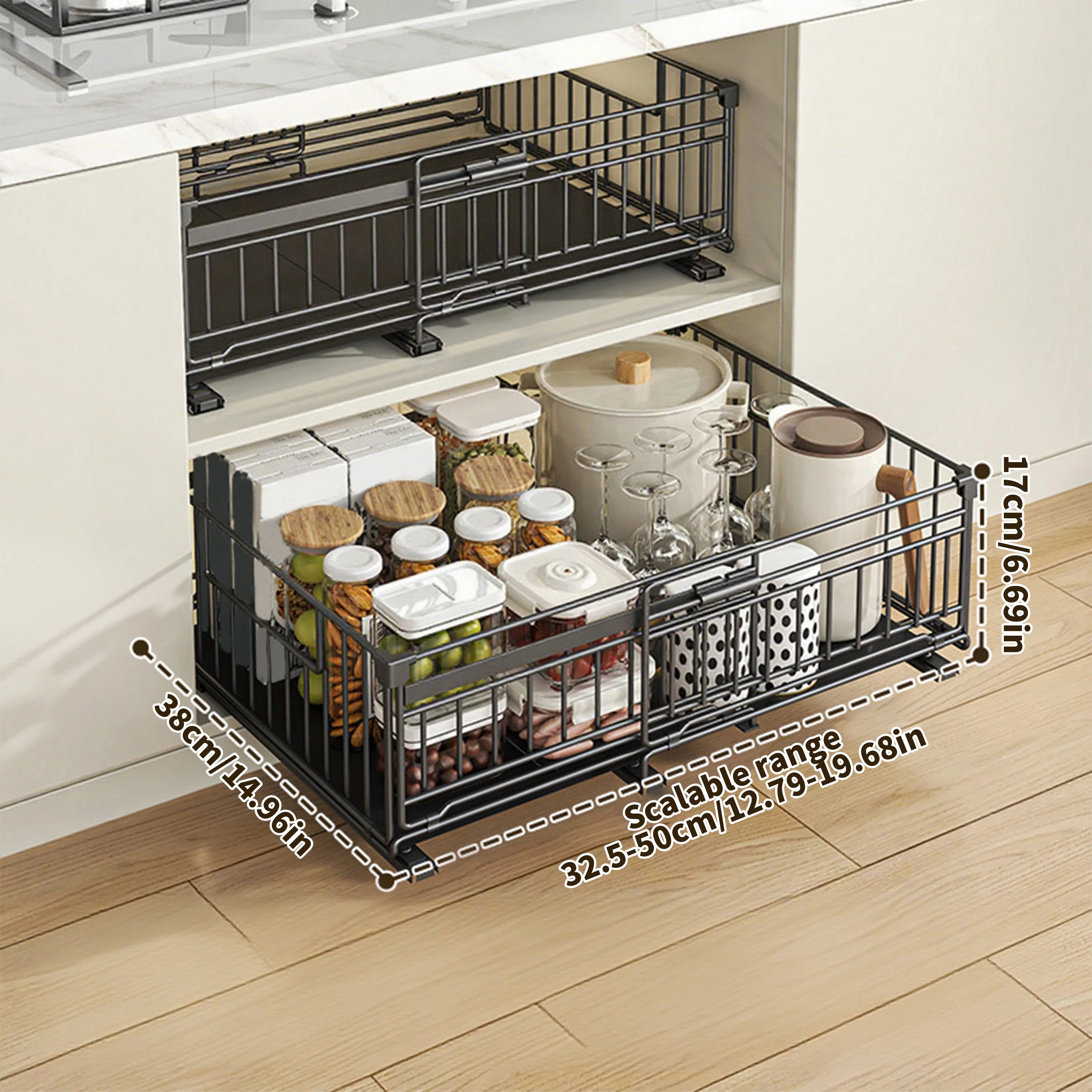 Tiroir coulissant extensible sans perçage 32,5 à 50 cm