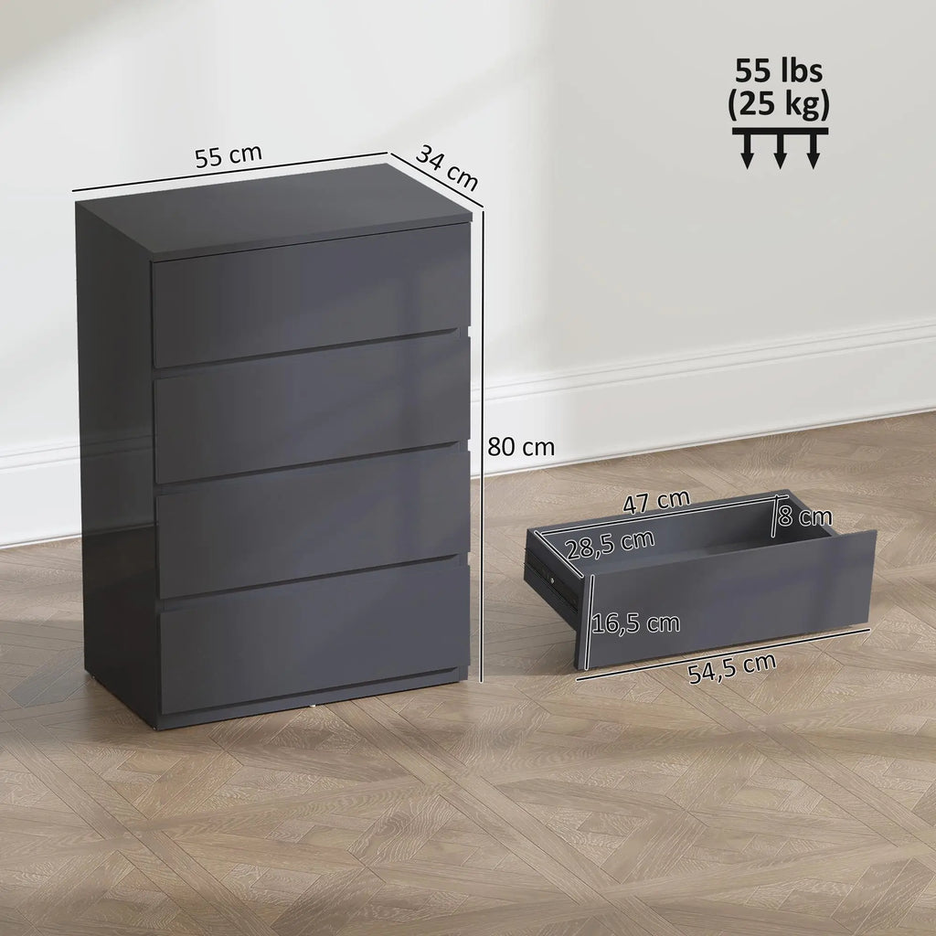 Commode gris brillant à 4 portes avec fermeture douce