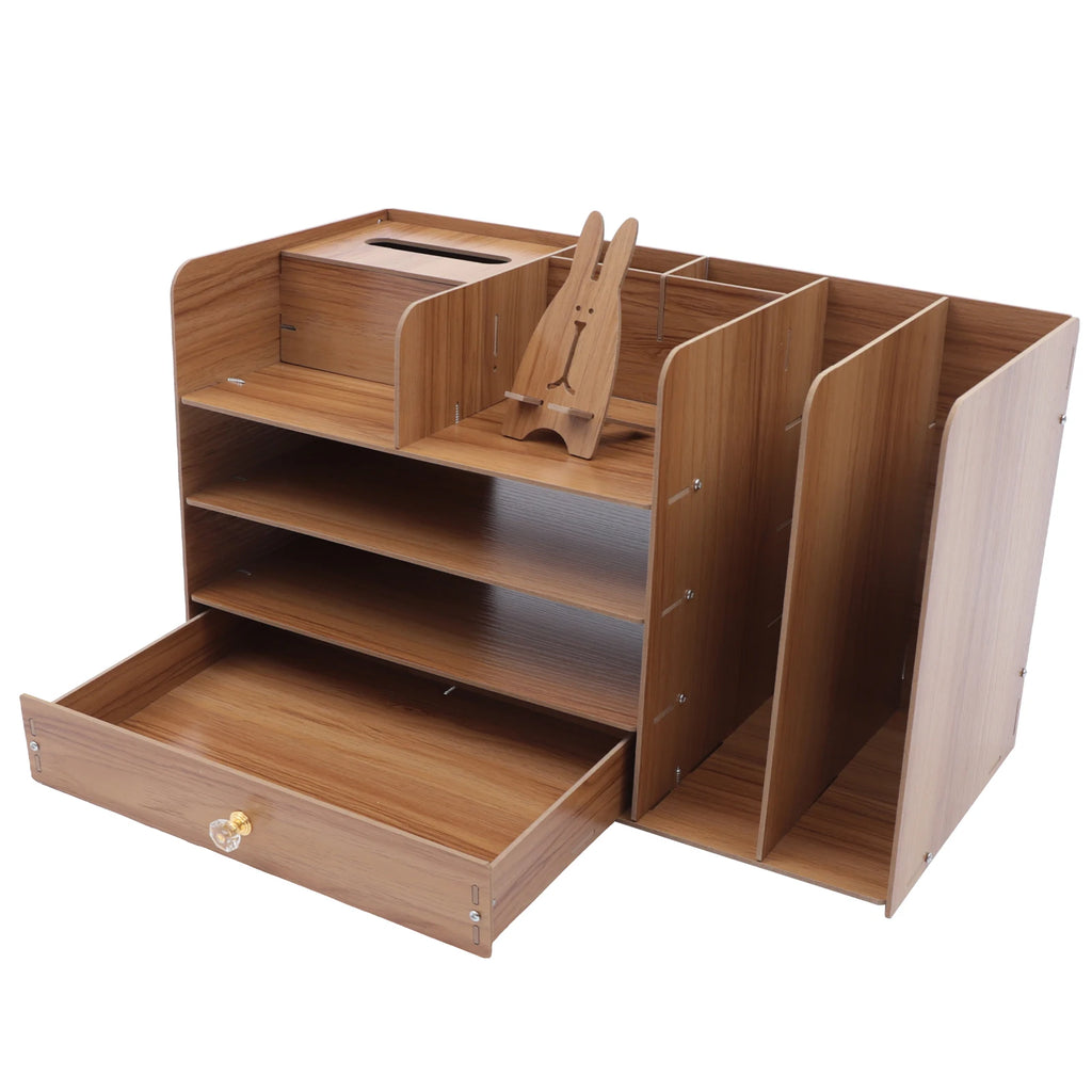 Organisateur de bureau en bois avec tiroir, 48 cm — tiroir et compartiments