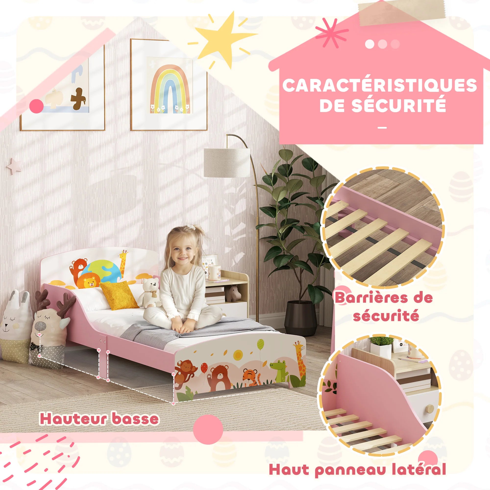 Lit enfant au sol motif animal 140 × 70 cm