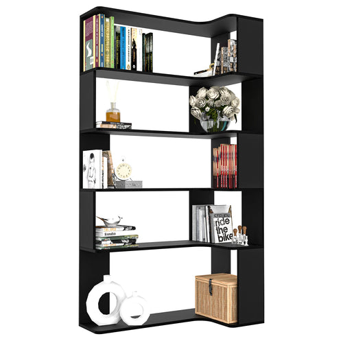 Étagère d’angle en forme de L noire à 5 niveaux, pour livres et objets de déco