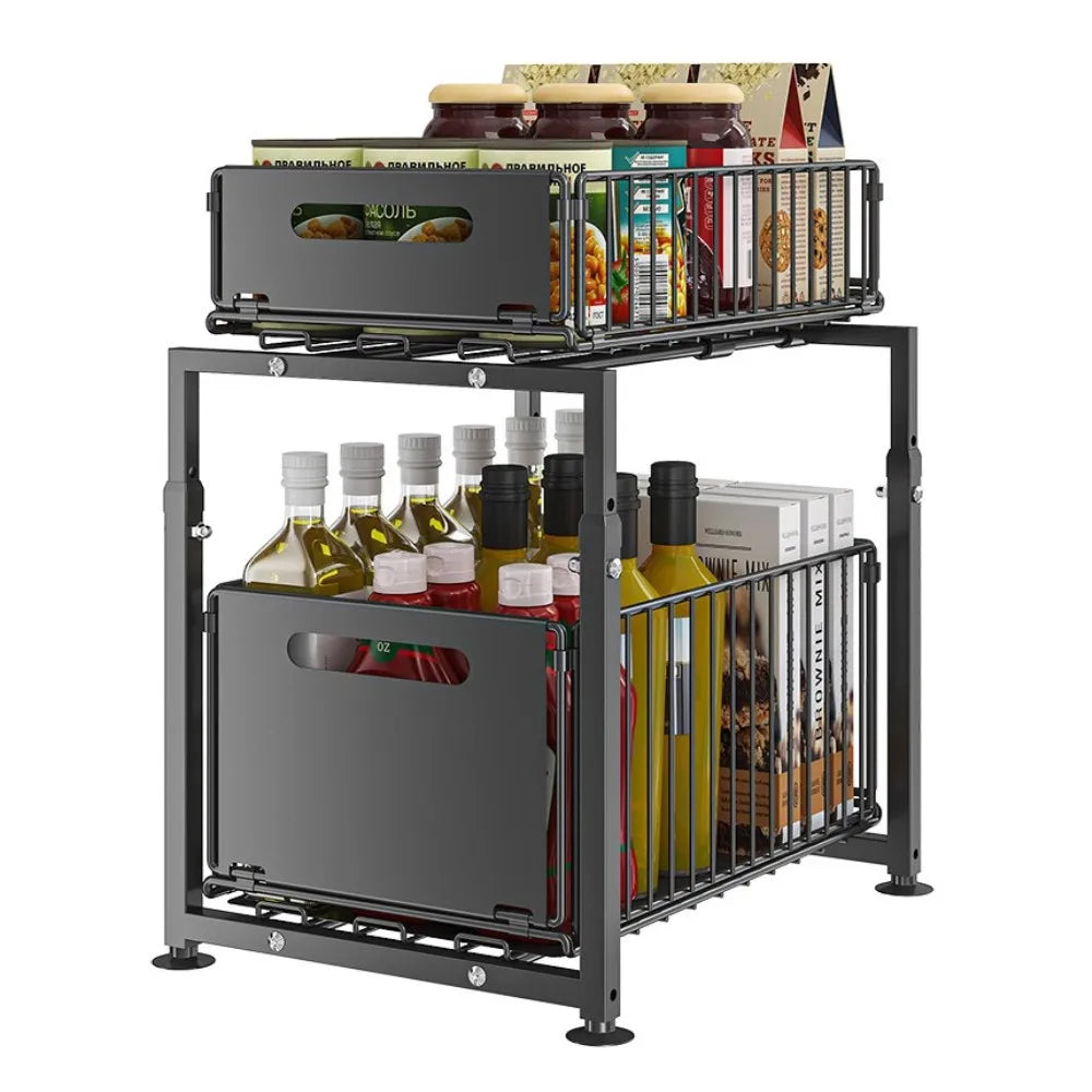 Rangement Coulissant Sous Évier Réglable Double Tiers Pour Cuisine