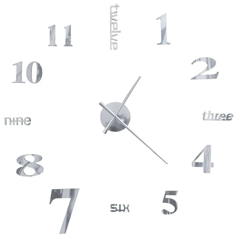 Horloge murale 3D argentée – composition jusqu’à 100 cm – vue 5