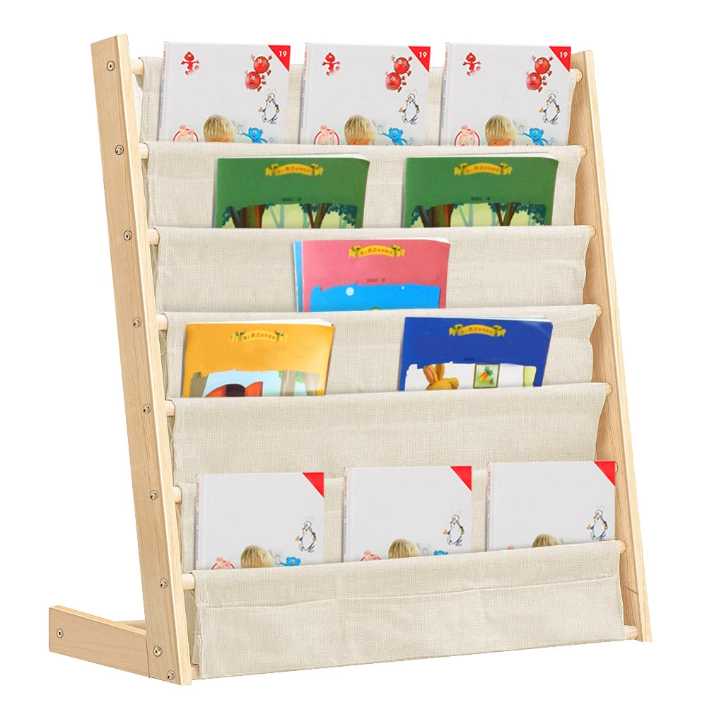 Bibliothèque enfant à 6 niveaux avec poches en tissu – vue 2