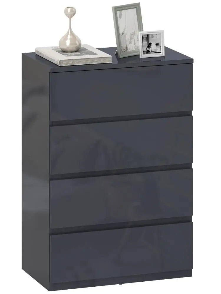 Commode gris brillant à 4 portes avec fermeture douce