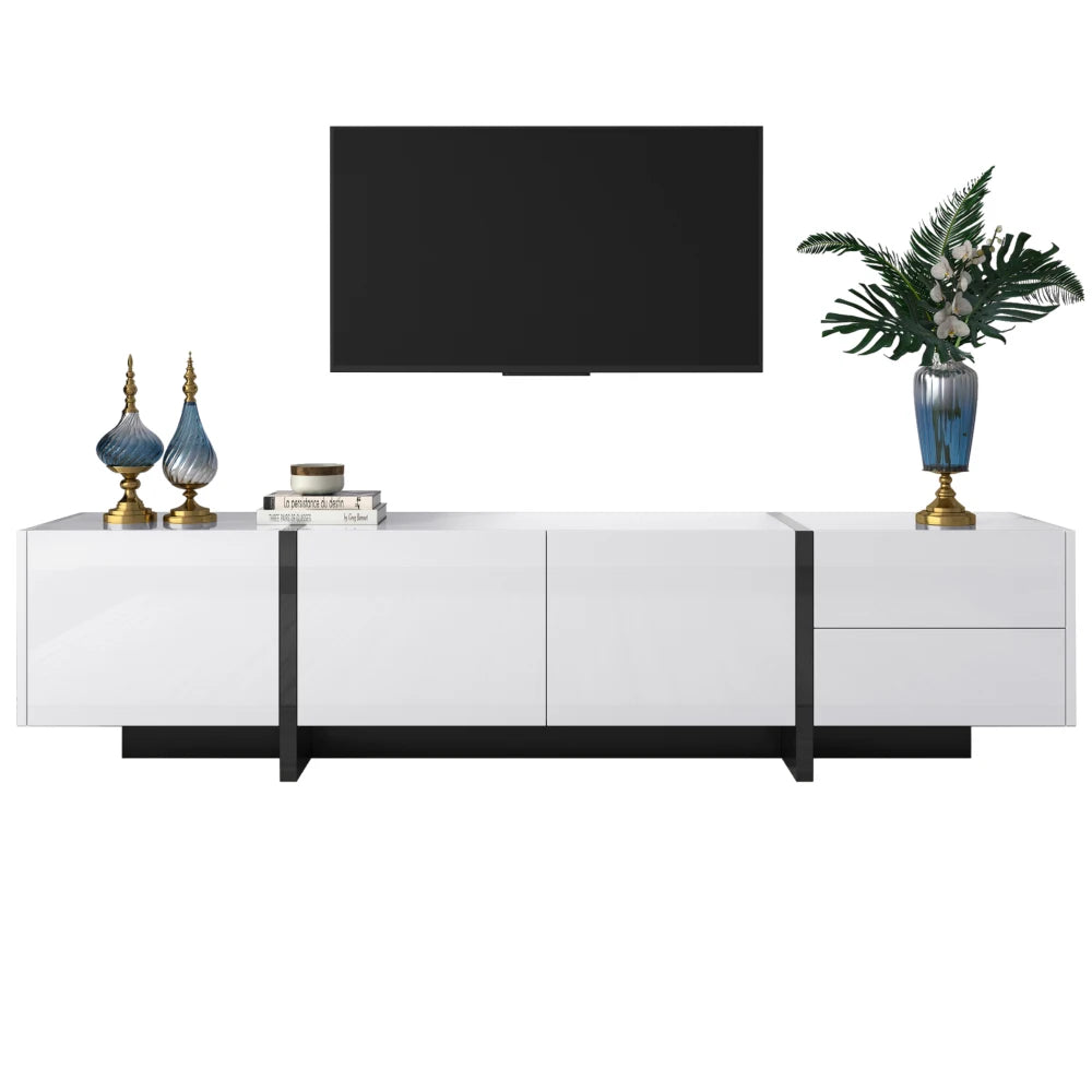 Meuble TV bas de 190 cm aux façades blanches et noires, visuel 13