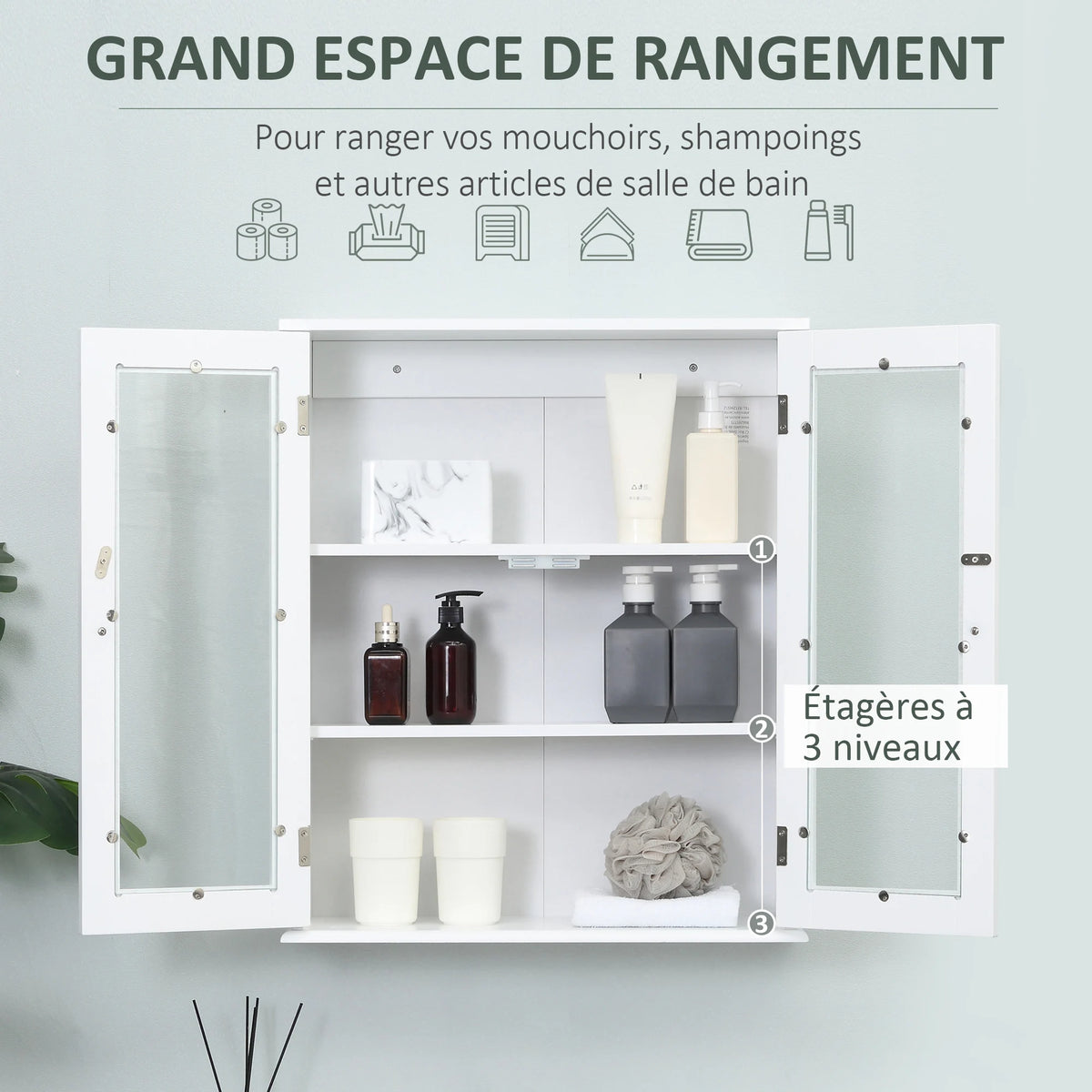 Armoire murale de salle de bain à deux portes vitrées, illustration 3