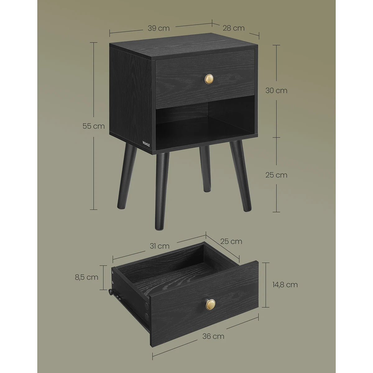 Table de chevet avec tiroir et niche ouverte