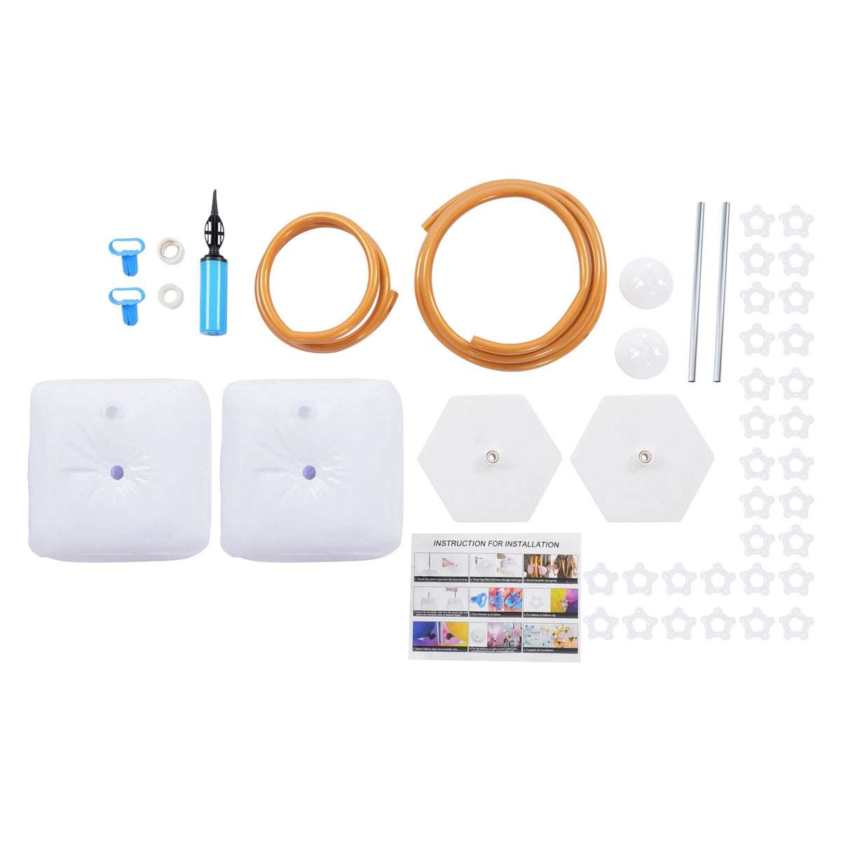 Kit d’arche à ballons: tubes dorés, bases blanches et accessoires de montage