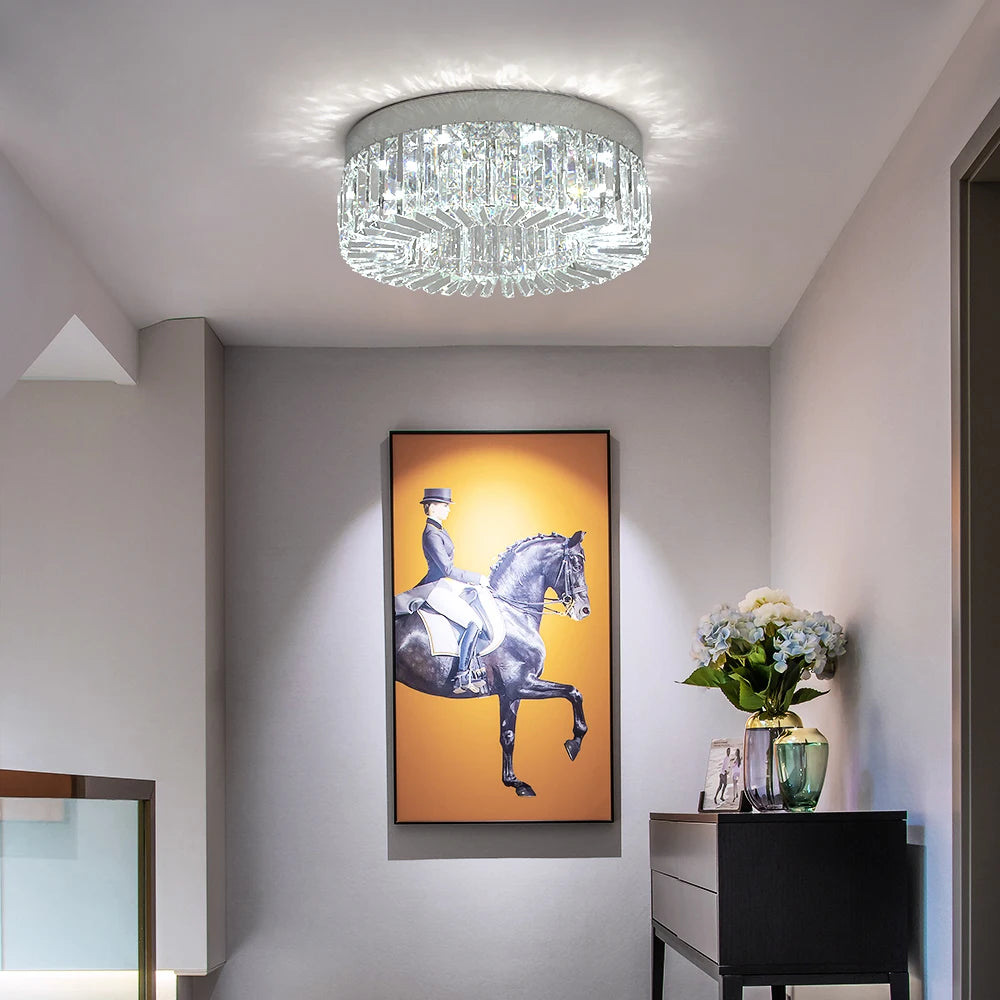 Plafonnier LED doré décoratif à éléments effet cristal, visuel 6