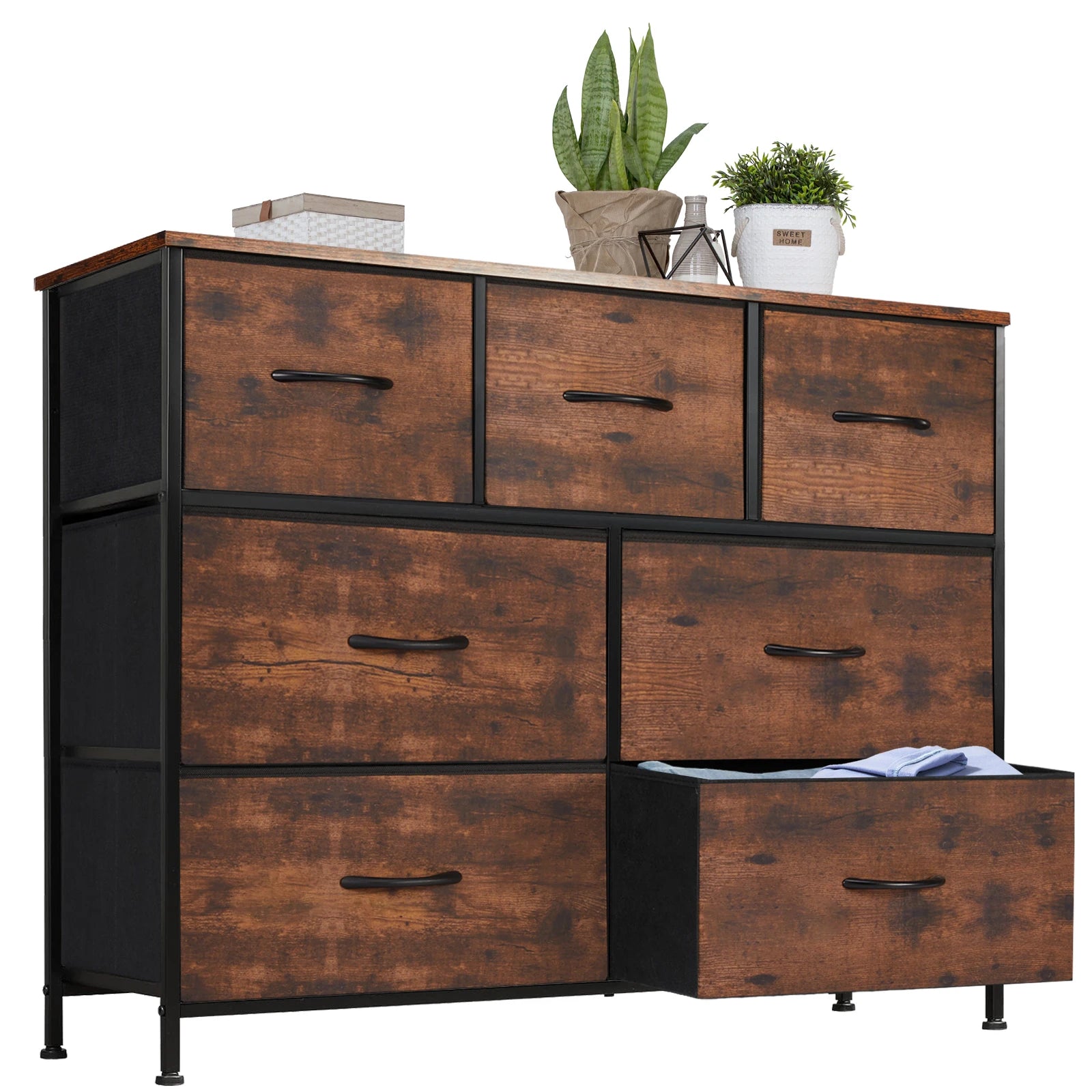 Commode en tissu à 7 tiroirs et cadre en acier