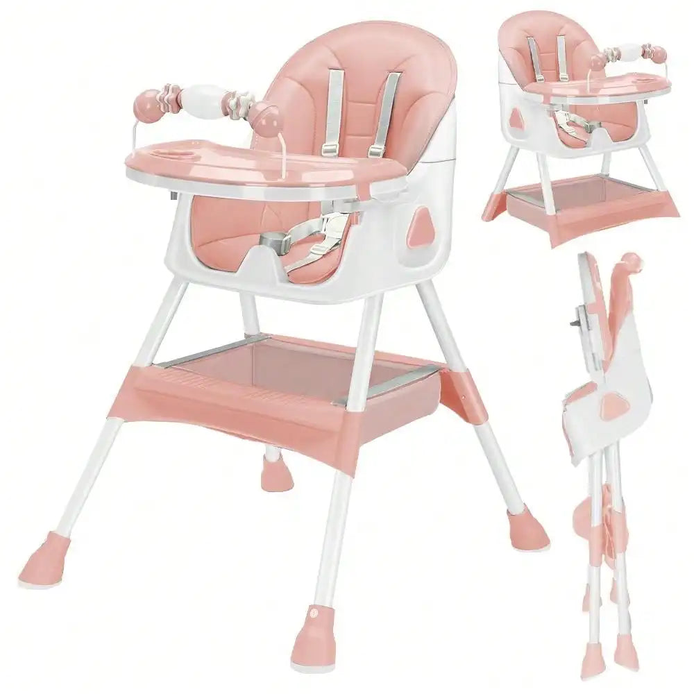 Chaise haute bébé pliable, 3 en 1 — Rose