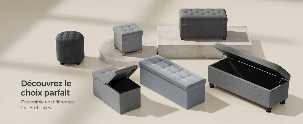 Banc coffre pliable 110 cm avec assise rembourrée — séparateur intérieur