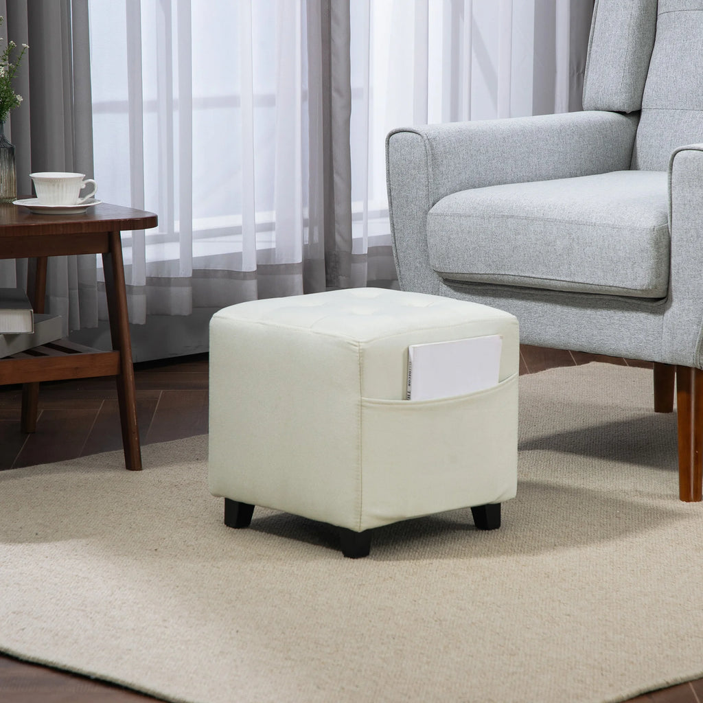 Pouf repose-pieds crème avec poche latérale, 35 cm — coin détente