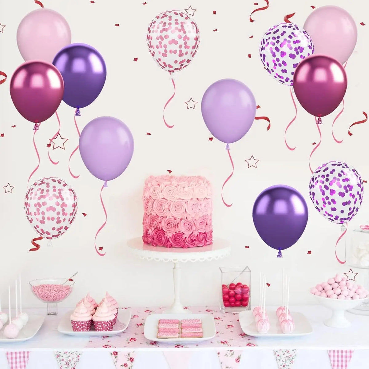 Exemple de décor d’anniversaire rose et violet
