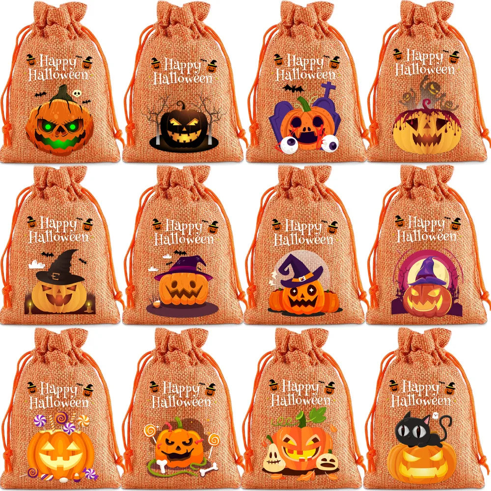 Modèle citrouilles Halloween sur sachets orange