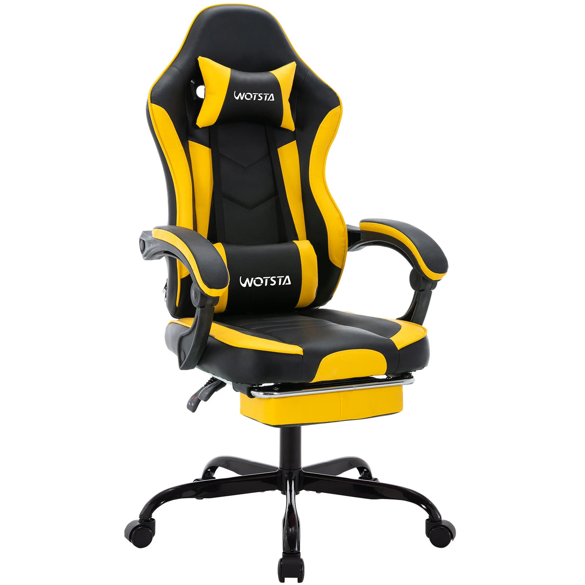 Fauteuil gaming avec repose-pieds et coussins — Noir et jaune