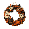 Couronne Halloween en bois, citrouilles et fantômes, 30 cm — cordelette de suspension