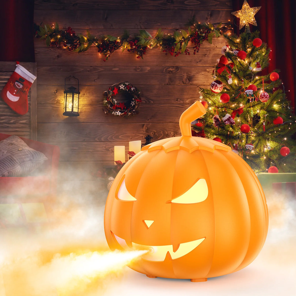 Machine à fumée citrouille Halloween 600 W avec LED RGB — décor d’Halloween
