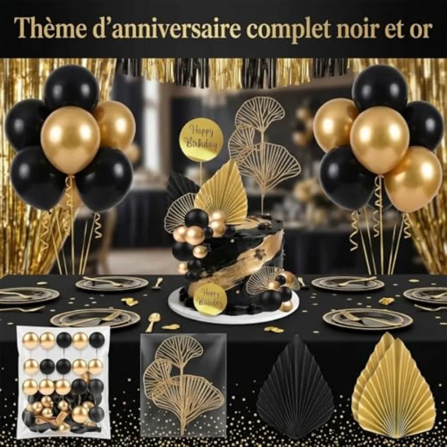 Exemple de table d’anniversaire noire et dorée