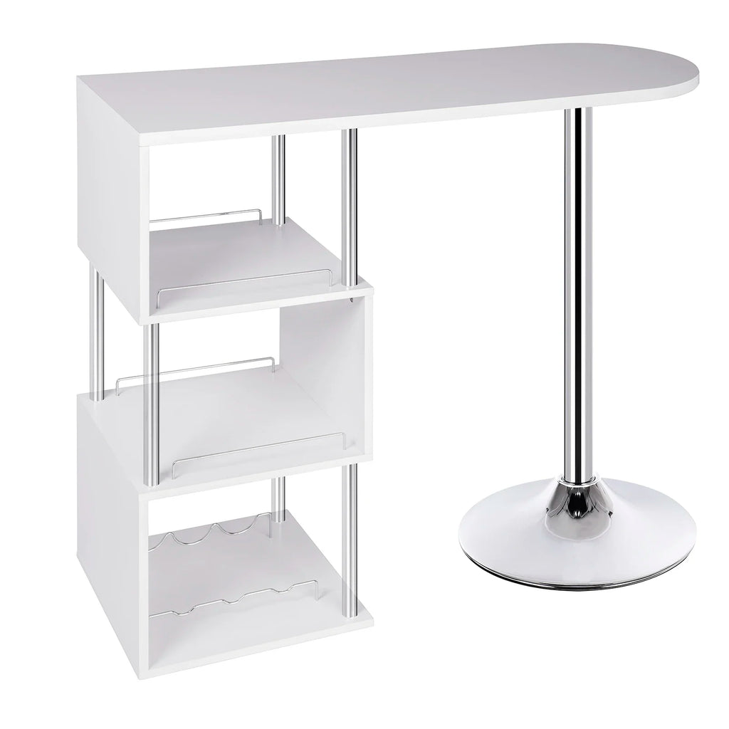 Table de bar haute à trois étagères avec plateau de 113 cm, variante blanche