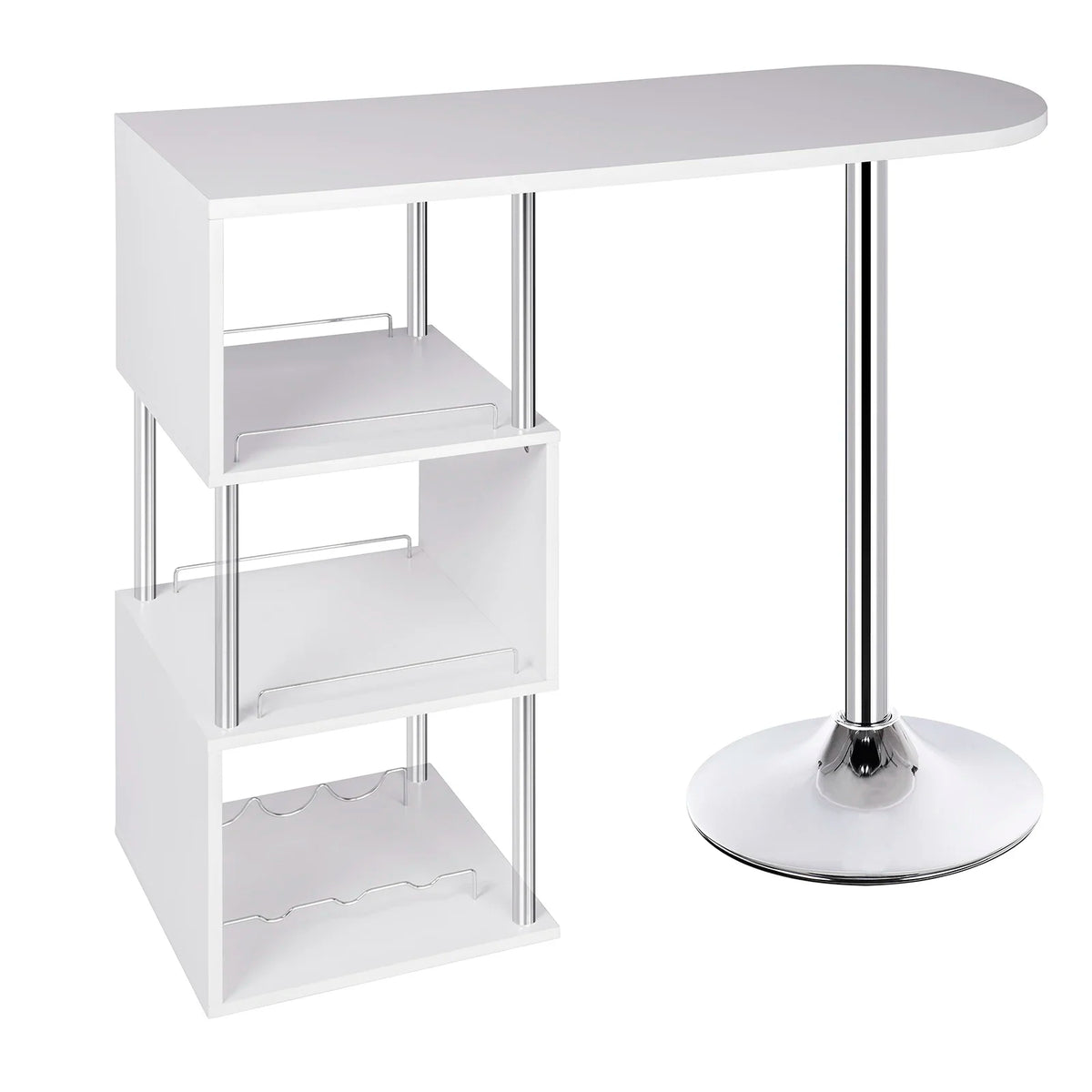 Table de bar haute à trois étagères avec plateau de 113 cm, variante blanche