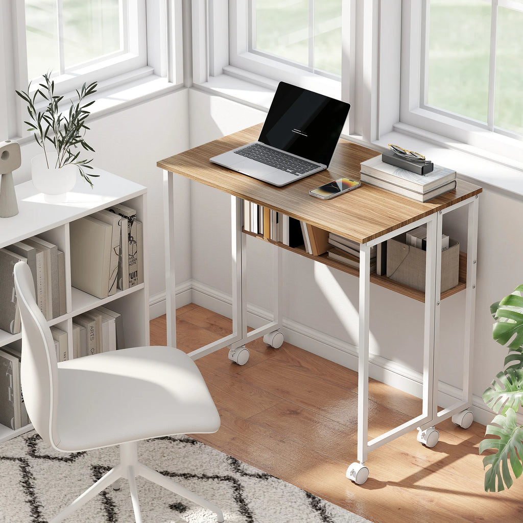 Bureau pliable sur roulettes avec rangement 80 × 50 cm