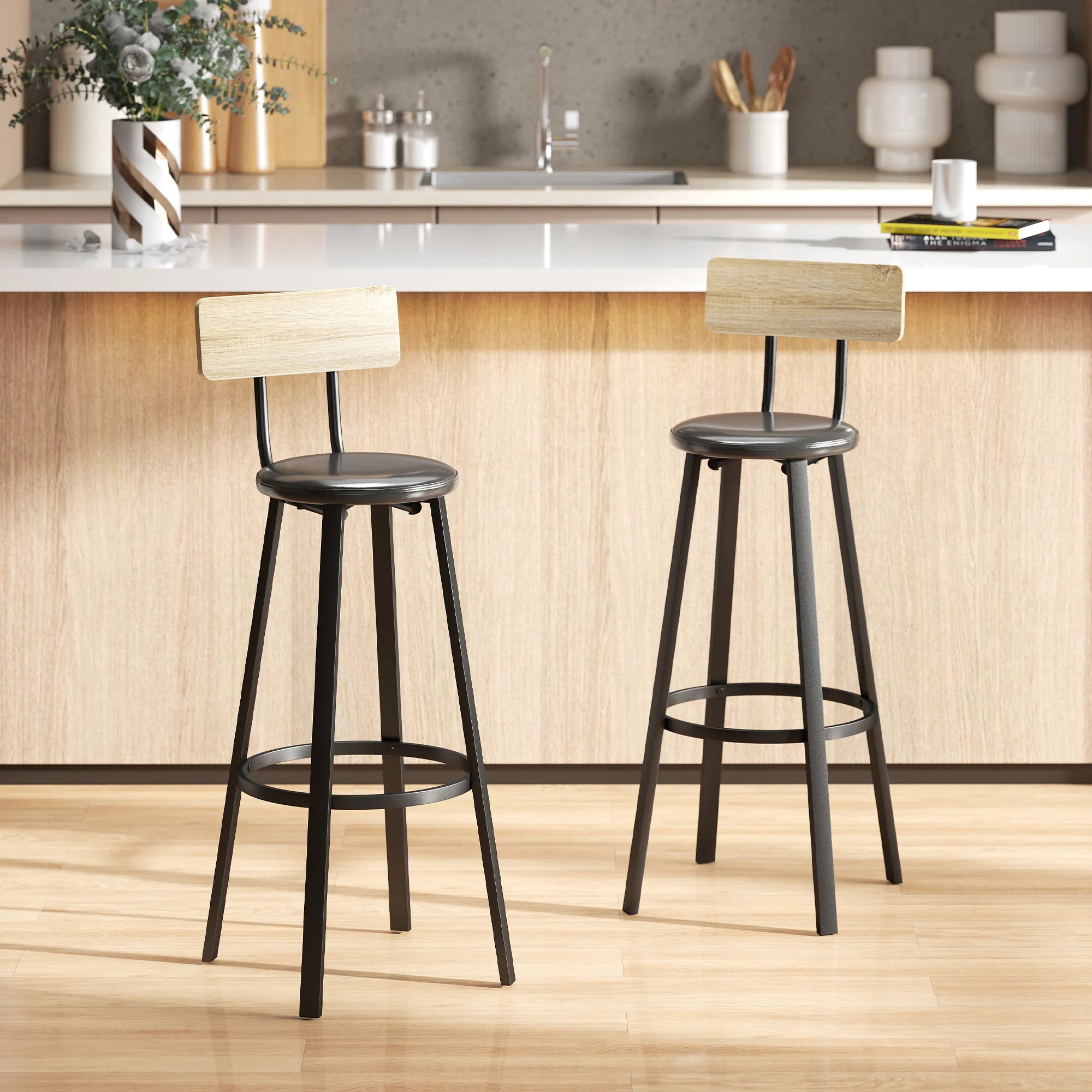 Lot de 2 tabourets de bar rembourrés hauteur 75,5 cm