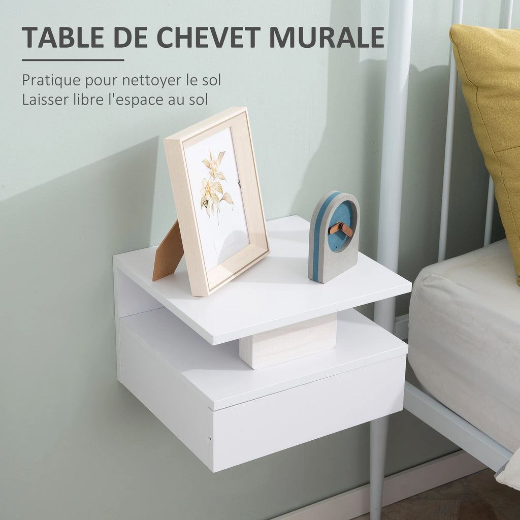 Lot de 2 tables de chevet suspendues avec tiroir