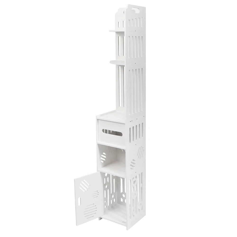 Meuble WC étroit blanc à 6 niveaux avec porte-rouleau