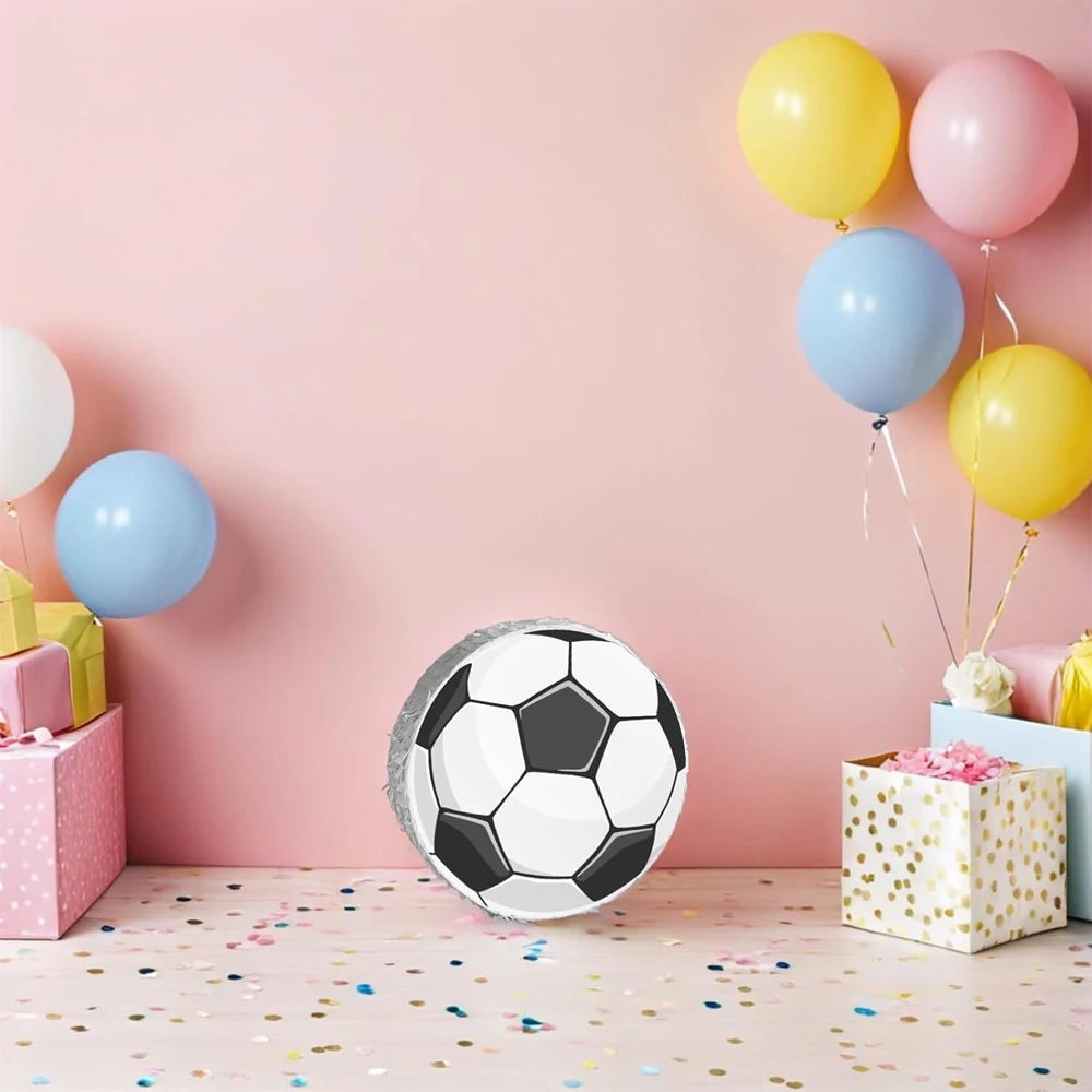Piñata ballon de football 32 cm avec bâton et bandeau — présentation sur table