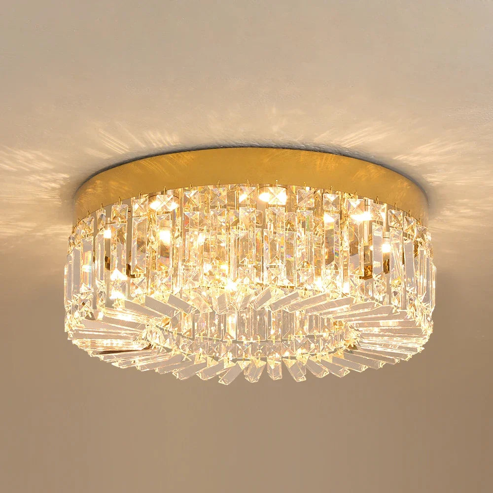 Plafonnier LED doré décoratif à éléments effet cristal, visuel 2