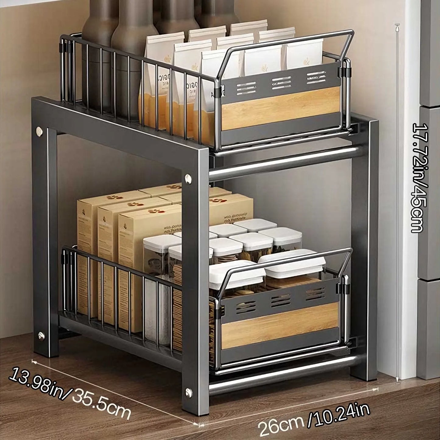 Rangement Coulissant Sous Évier Réglable Double Tiers Pour Cuisine