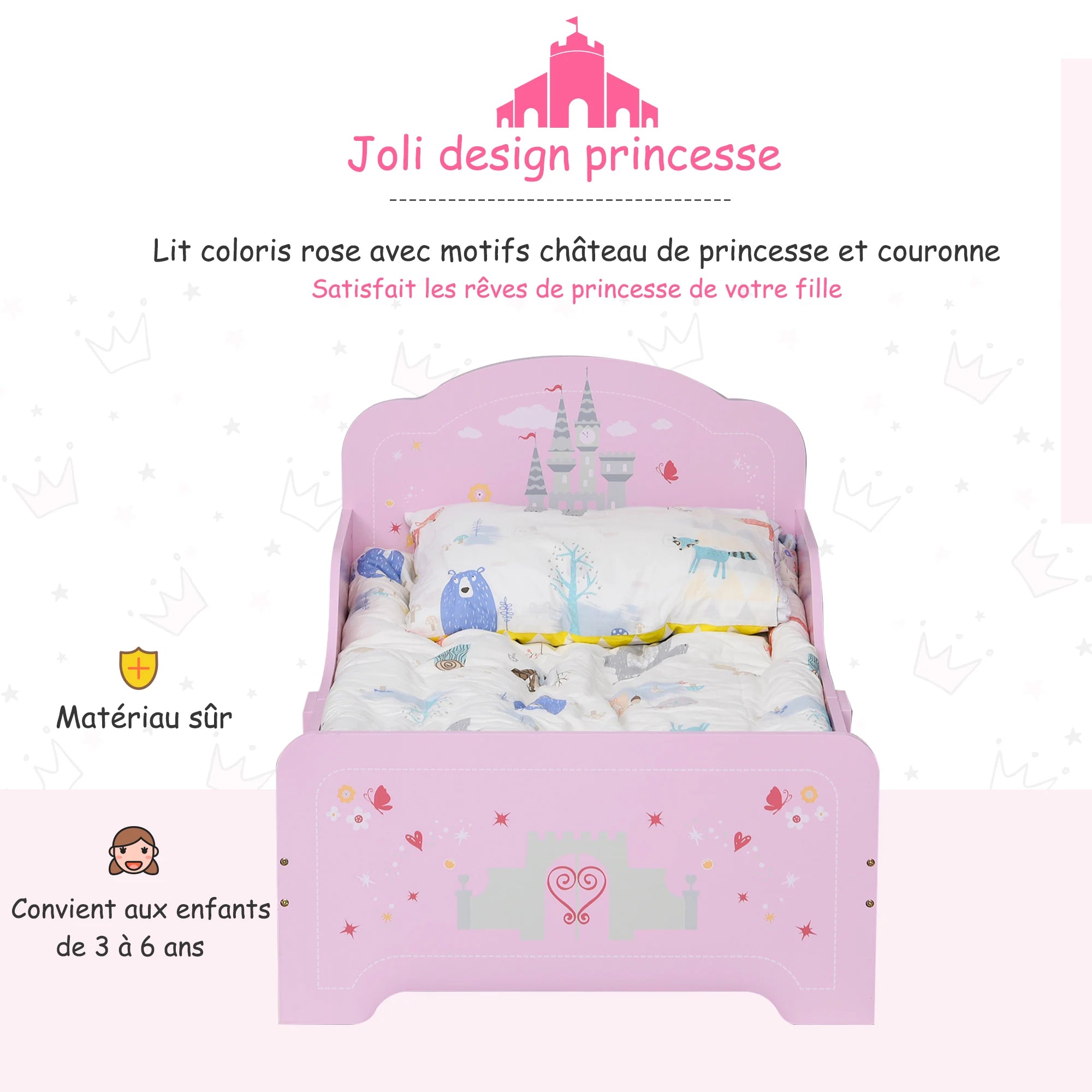 Lit enfant princesse 140 × 70 cm avec sommier
