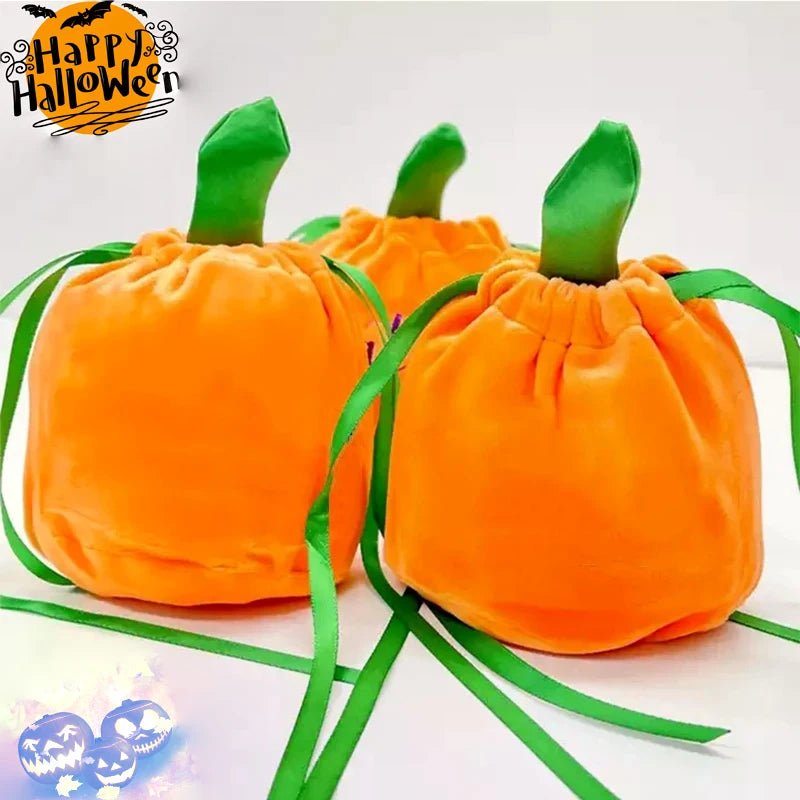 Pochettes Halloween orange avec cordons verts