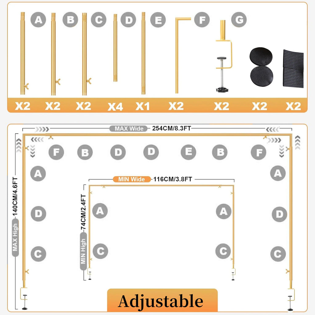 Schéma des éléments et du réglage de l’arche de table