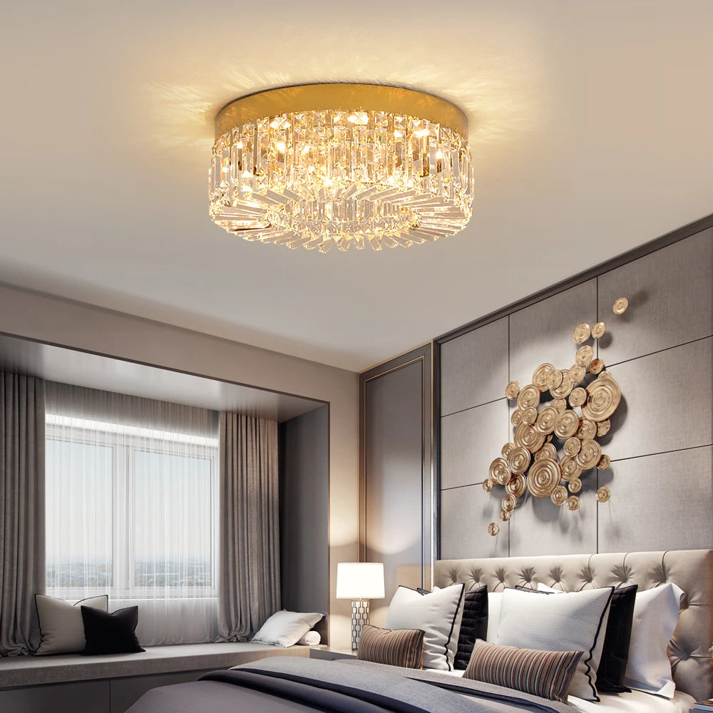 Plafonnier LED doré décoratif à éléments effet cristal, visuel 3