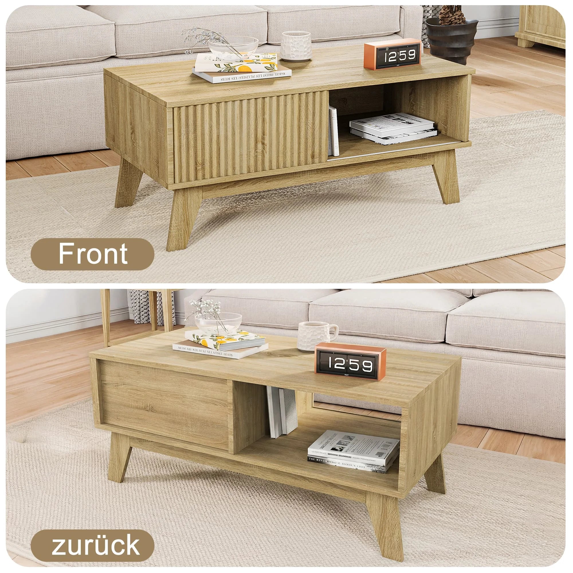 Table basse en bois avec rangement 95 cm