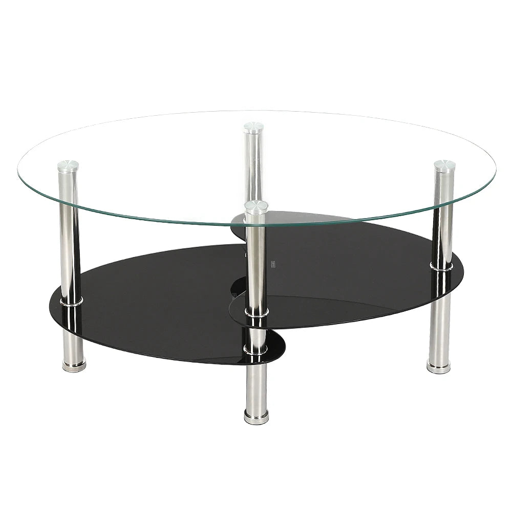 Table basse ovale en verre à 3 niveaux 90 × 50 cm