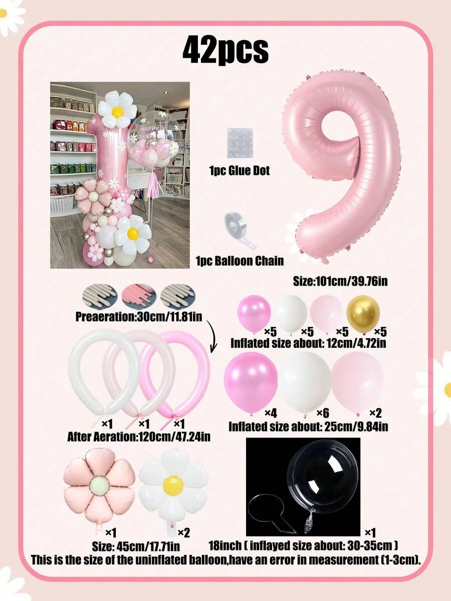 Kit de ballons marguerites 42 pièces avec chiffre 9