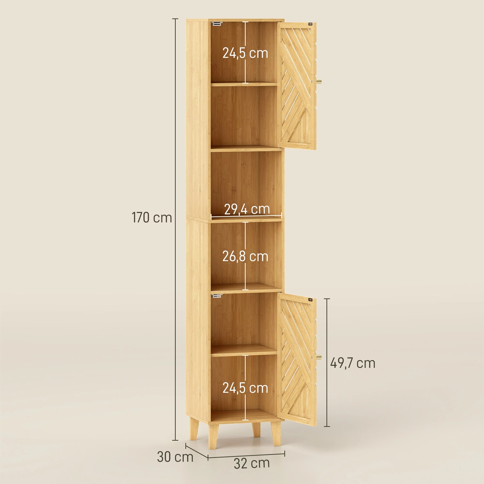 Colonne de salle de bain en bambou 32 × 30 × 170 cm